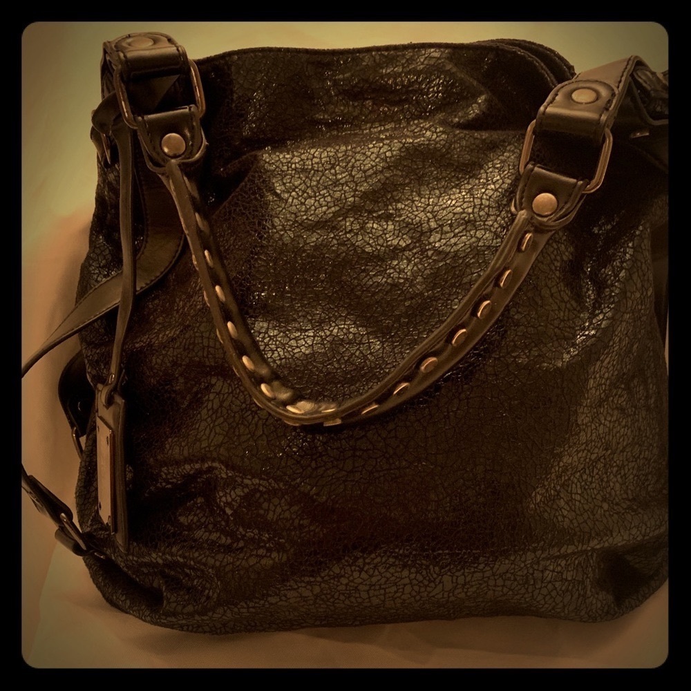 EUC- Kenneth Cole Black Crackling Faux Leather Bag